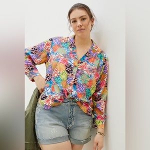 Anthropologie Meg Fransee Charmer Button Down  Colorful Long Sleeve Blouse 2X